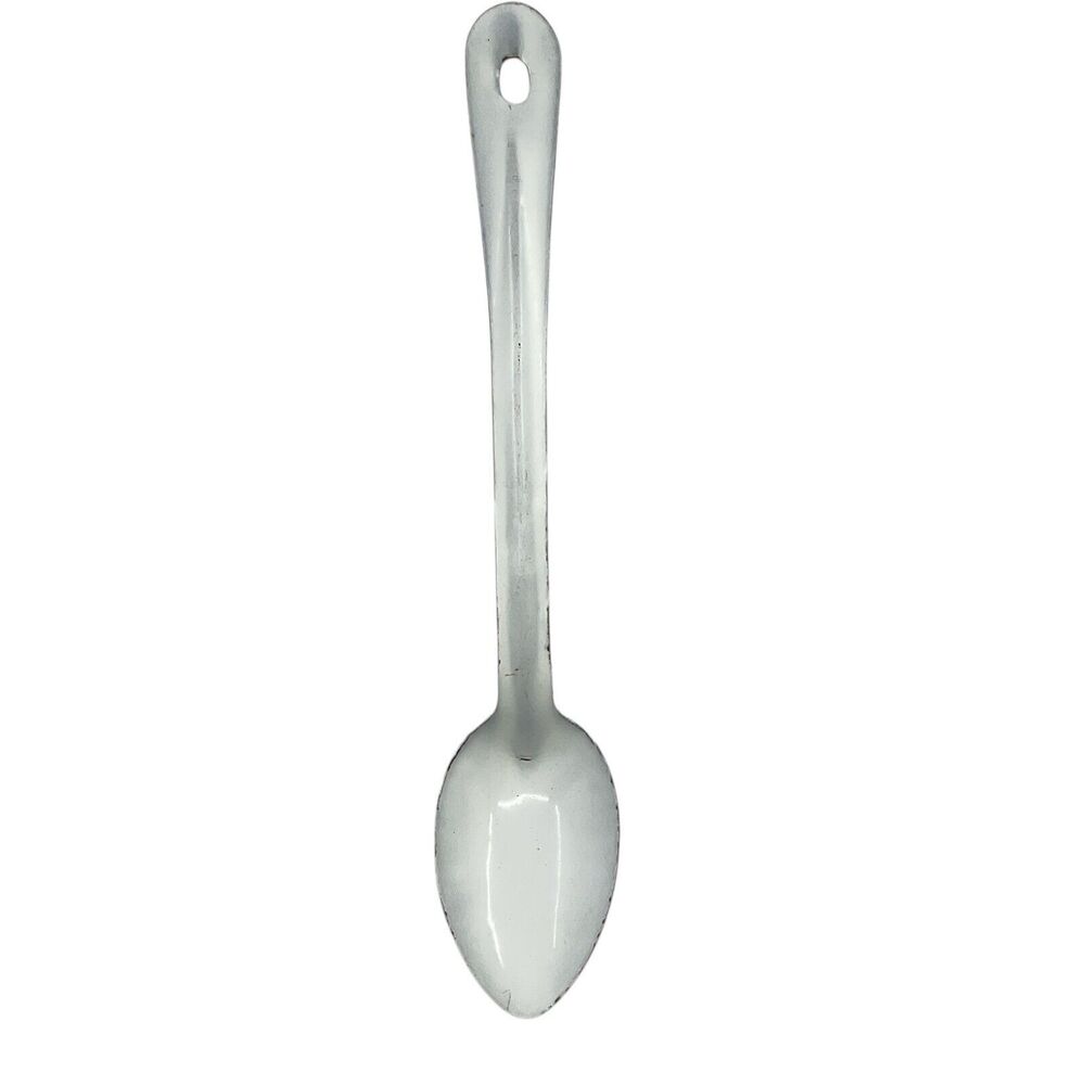 Vintage White Graniteware Spoon Large Kitchen Cookware Serving Farmhouse Country